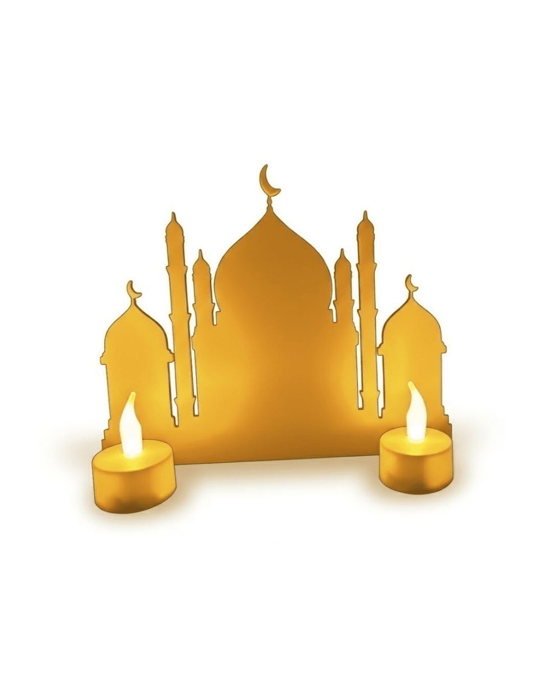 3D İki Mumlu Cami Masa Üstü Dekor LED Mumlu Ramazan Dekorasyonu 3