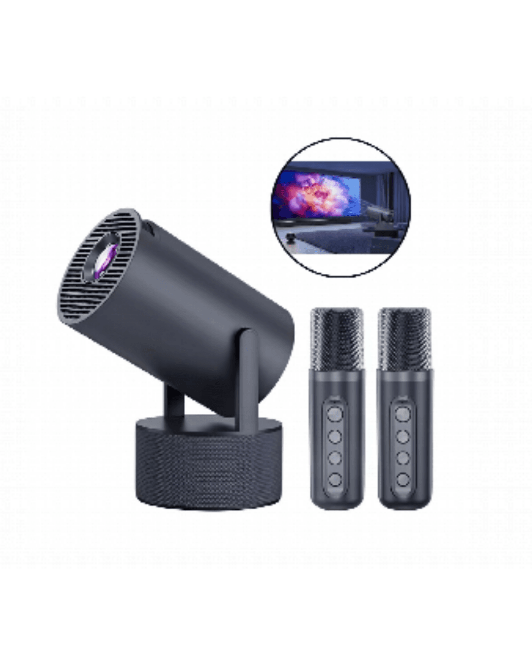 Android Sistemli Karaoke Projeksiyon 1080P Çift Mikrofon 180° Döner Başlık 4