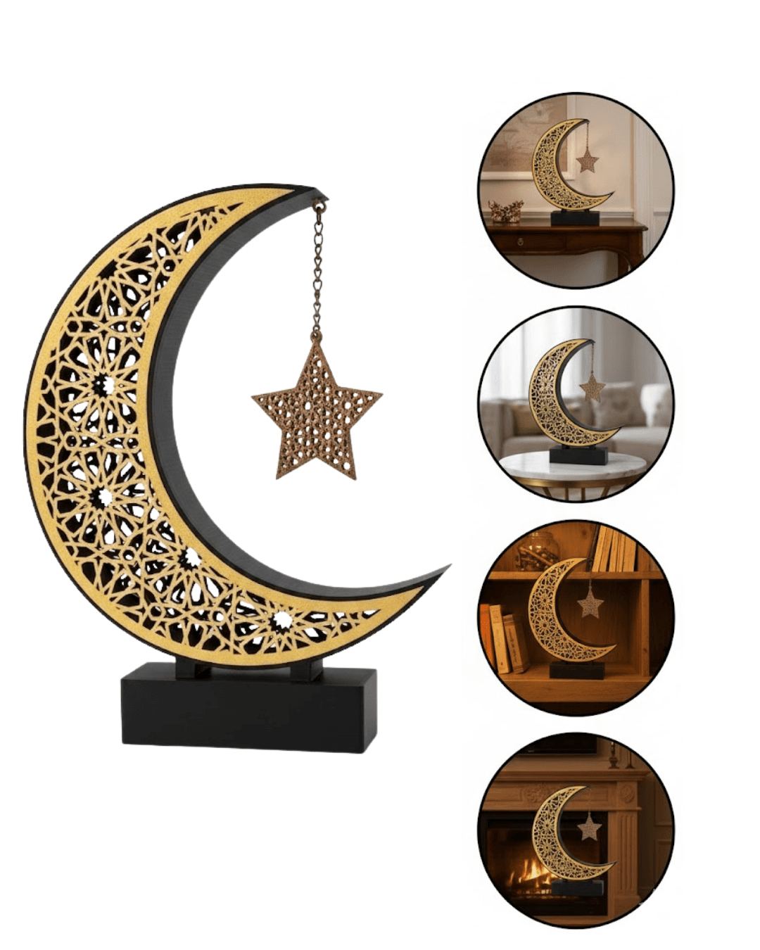 3D Hilal Yıldız Ramazan Dekoru 23x23 cm - Masaüstü ve Raf İçin Şık Dekoratif Ürün 4