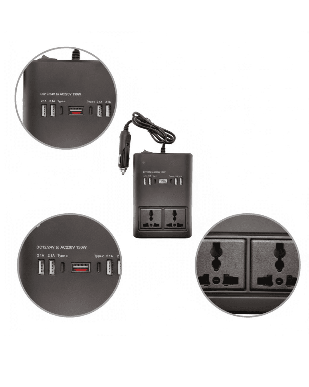 G25 Araç Çakmak Girişli Güç İnvertörü 12V 24V 220V Priz USB Şarj 4