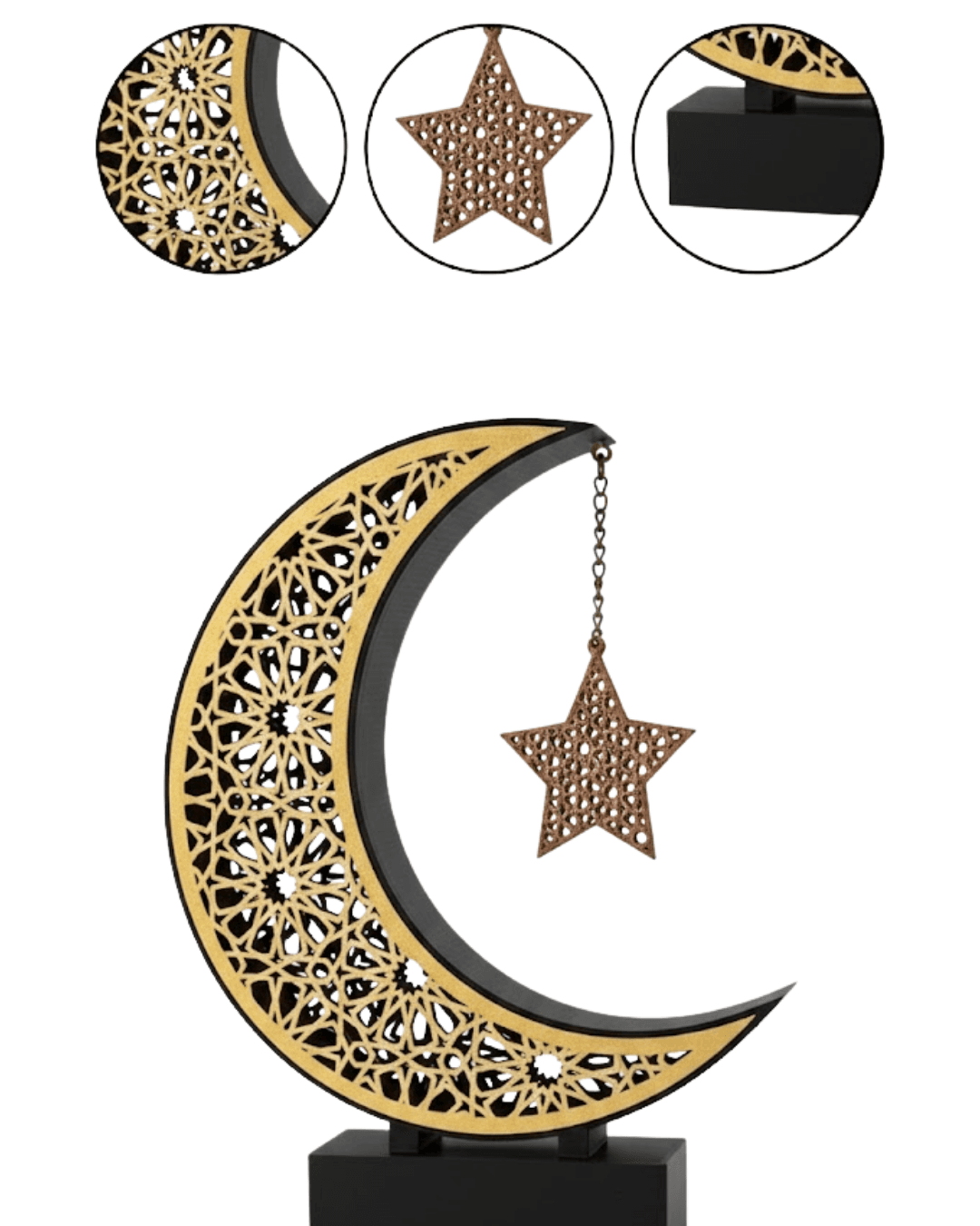 3D Hilal Yıldız Ramazan Dekoru 23x23 cm - Masaüstü ve Raf İçin Şık Dekoratif Ürün 5