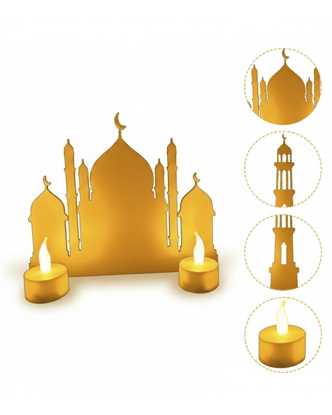 3D İki Mumlu Cami Masa Üstü Dekor LED Mumlu Ramazan Dekorasyonu 5