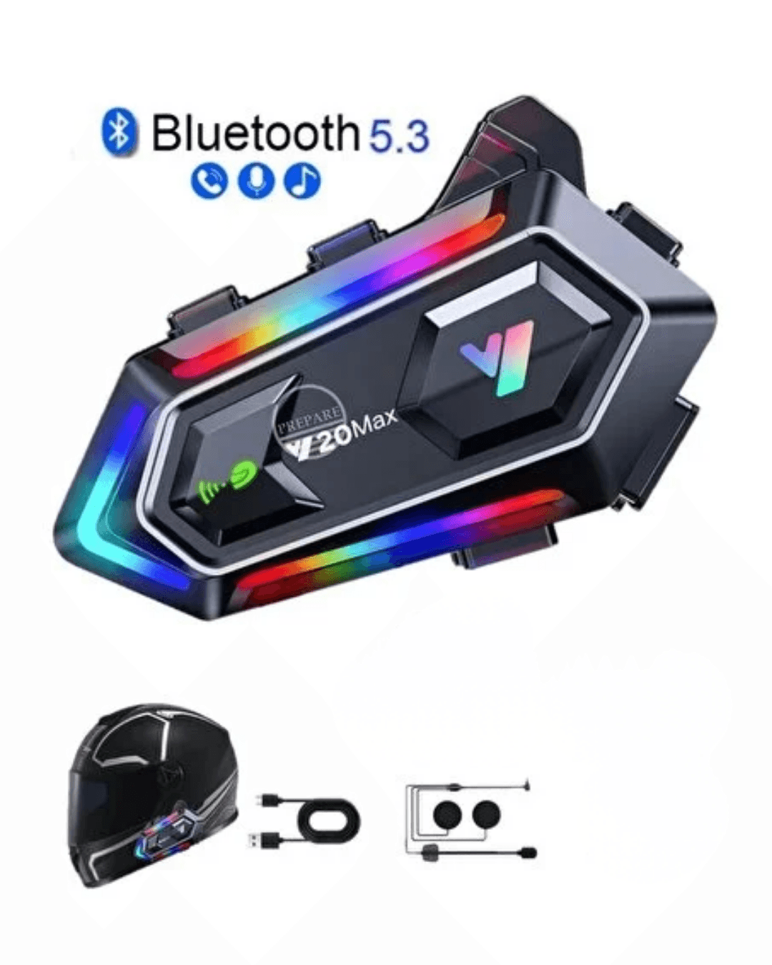 Intercom Mesafeli IPX6 Suya Dayanıklı Kask Kulaklık Sistemi 16 RGB Işık Modu 5