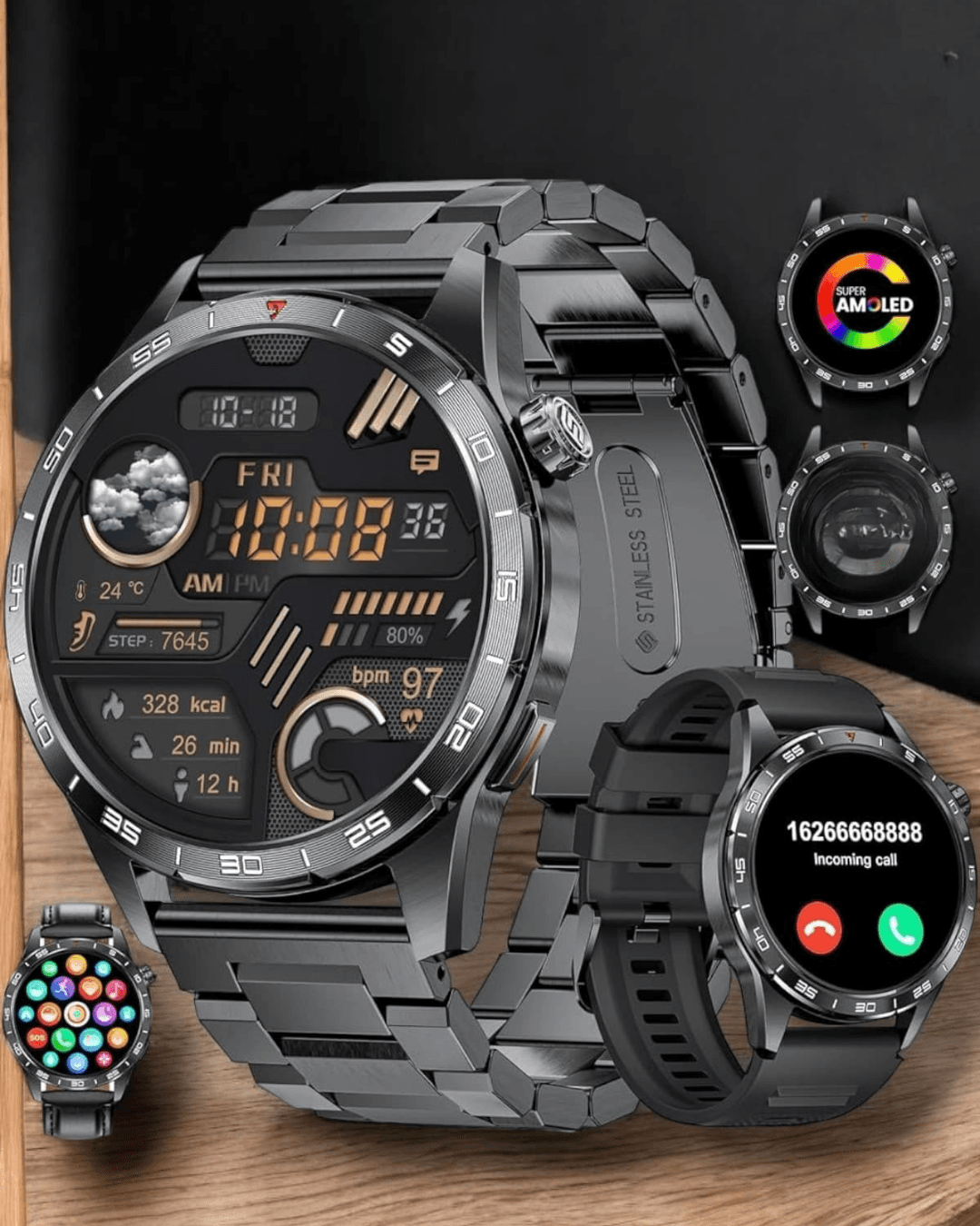 GT3 Max Akıllı Saat Arama Cevaplama Titreşim Nabız Uyku Takibi Siyah 6