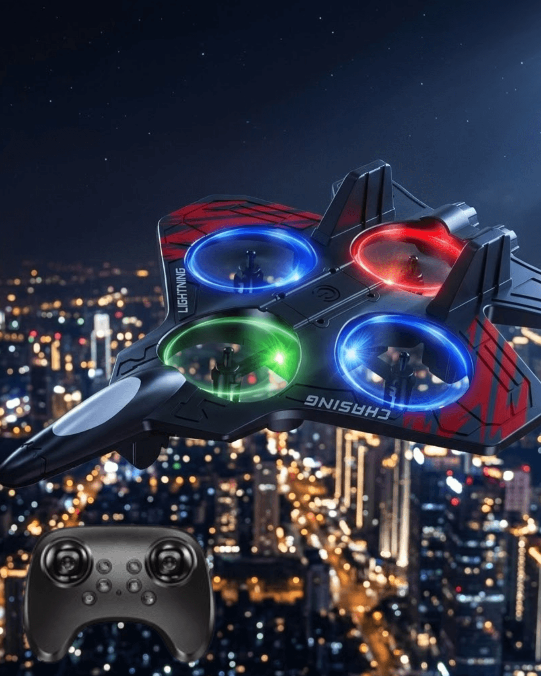 LED Işıklı Uzaktan Kumandalı Drone Fighter Jet 360 Derece Dönebilen Oyuncak Uçak