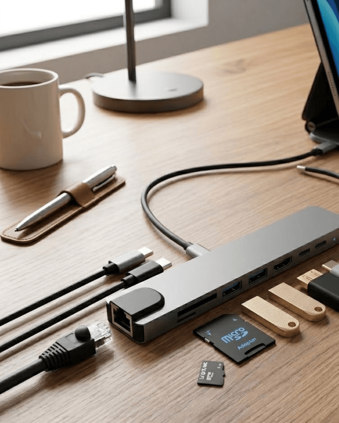 Type C Çoklu Port Hub 8 Port USB HDMI SD Kart Ethernet Adaptör