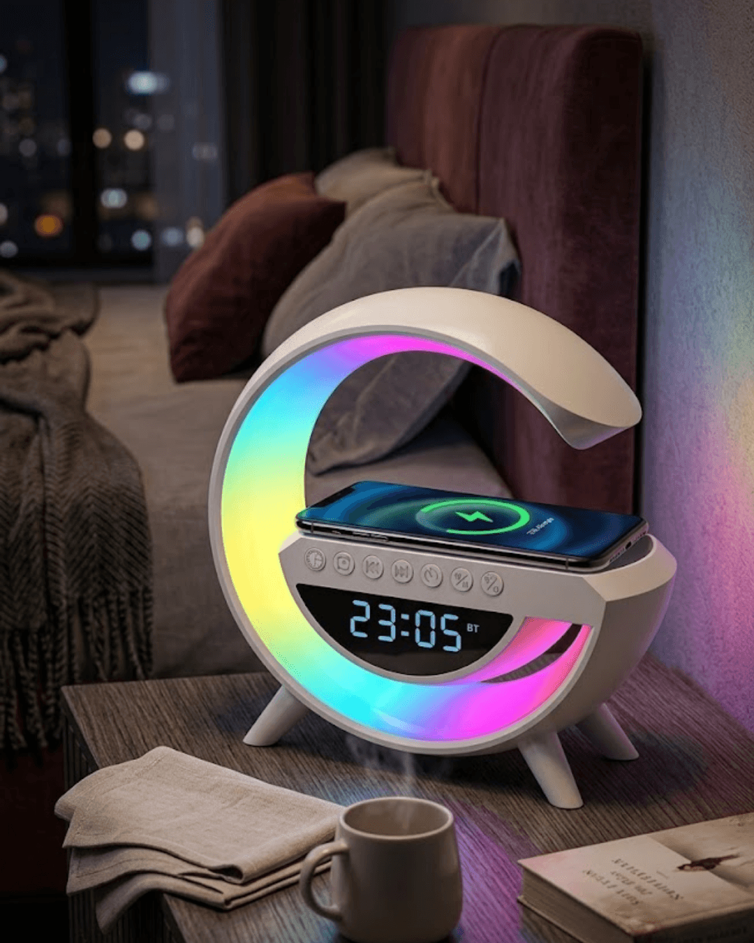 RGB Işıklı Kablosuz Şarjlı Bluetooth Hoparlör Dijital Saat ve Alarm