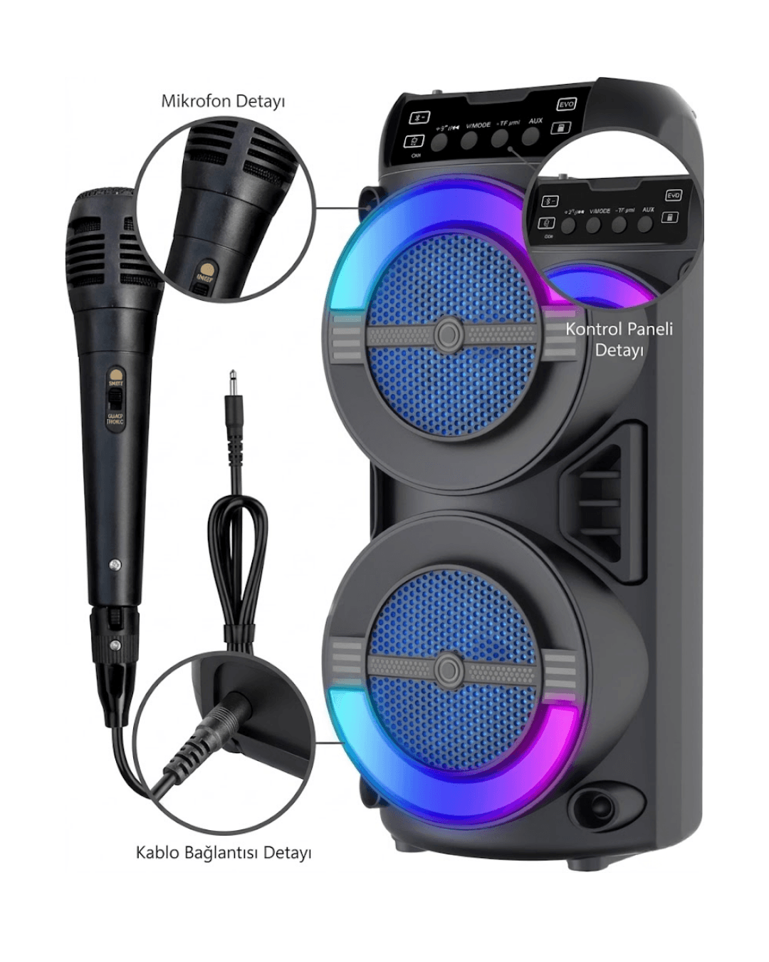 LED Işıklı Kablosuz Bluetooth Hoparlör USB TF Kart Destekli Taşınabilir Ses Sistemi 6