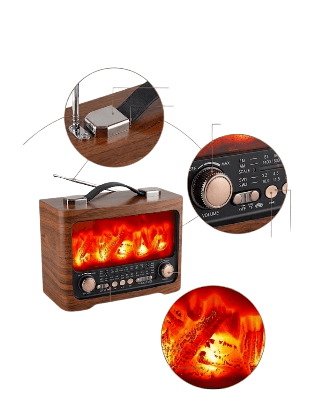 Şömine Efektli Bluetooth Hoparlör FM Radyo USB TF Kart Destekli Kablosuz Müzik Çalar 6