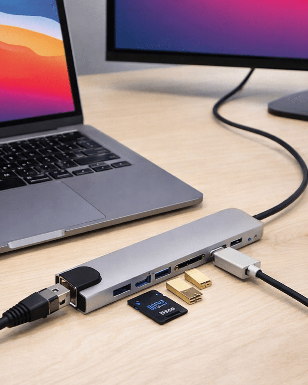 8 Port Type C Hub USB HDMI RJ45 SD TF Kart Okuyucu Çoklayıcı 4K Görüntü Desteği