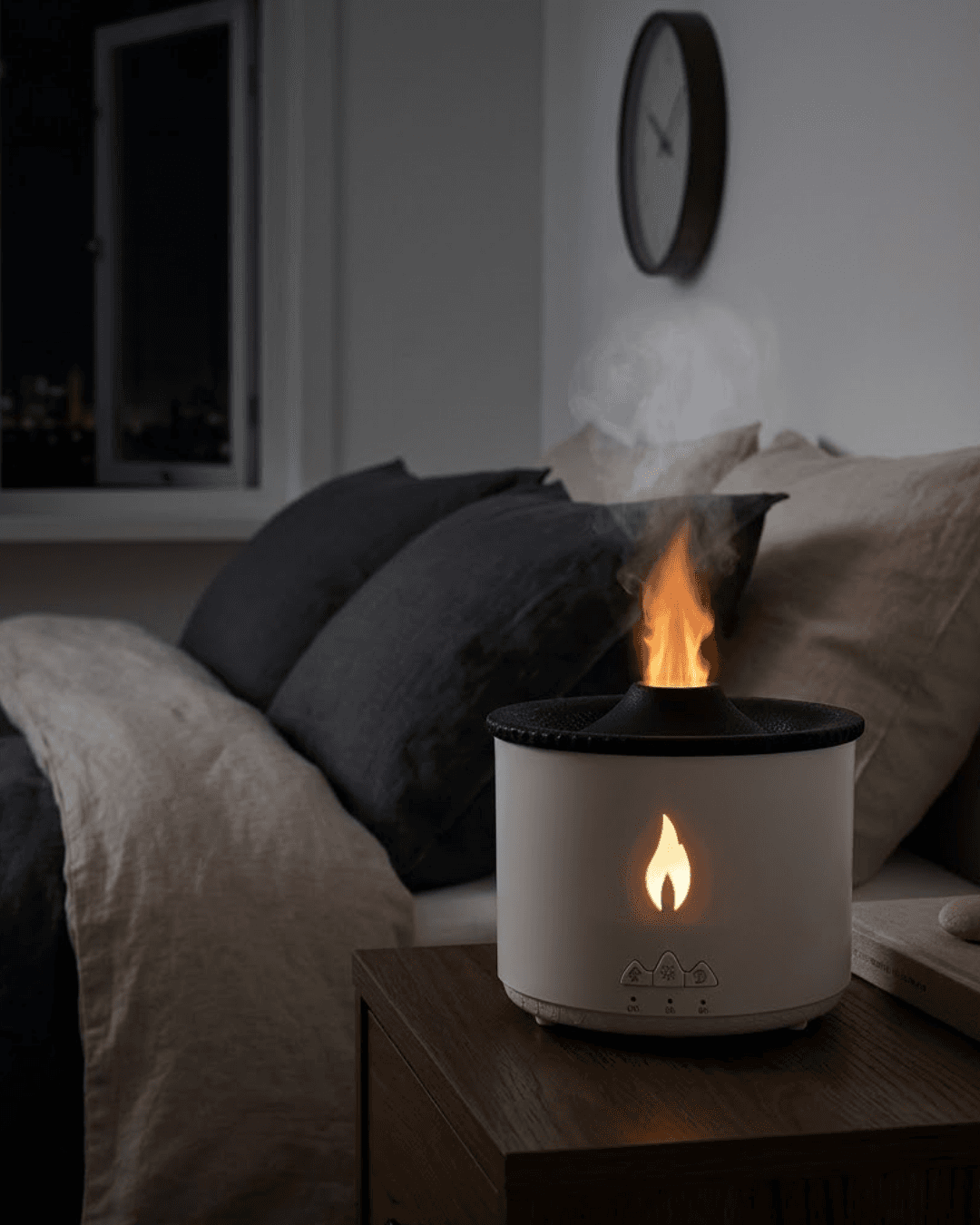 Alev ve Volkan Efektli Ultrasonik Aroma Difüzörü LED Gece Lambalı Nemlendirici