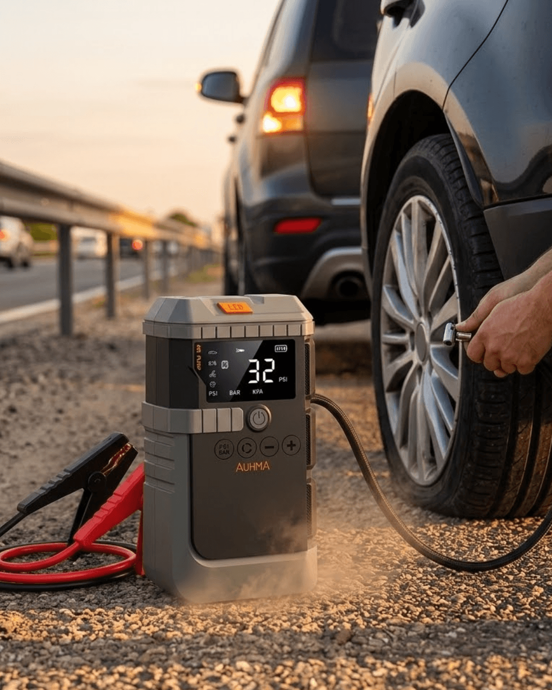 Araç Akü Takviye Powerbank Lastik Şişirme Kompresörü LED Işıklı Acil Durum Cihazı
