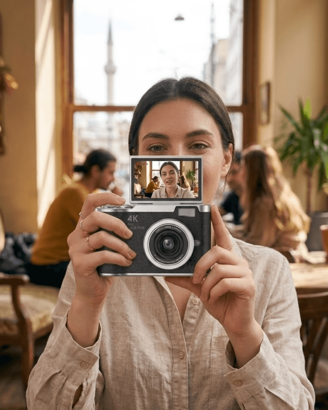 48 MP Kompakt Dijital Kamera 4K Video 8X Zoom Flip Ekran Selfie Vlog Makinesi
