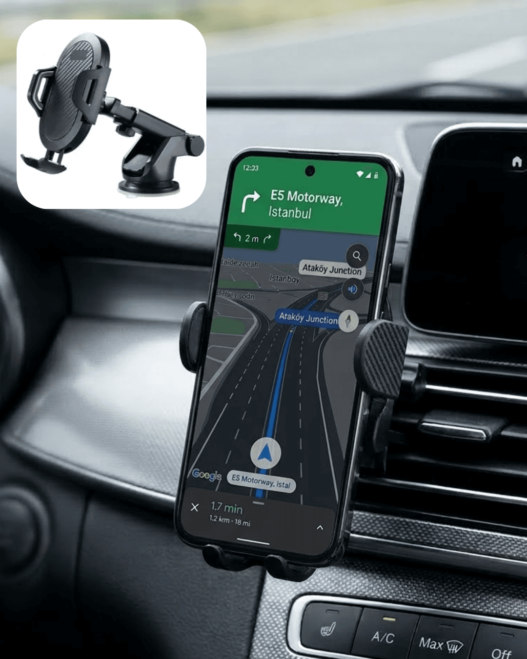 360° Döner Araç Telefon Tutucu Otomatik Kilit Mekanizmalı Stand 4-6.8 İnç