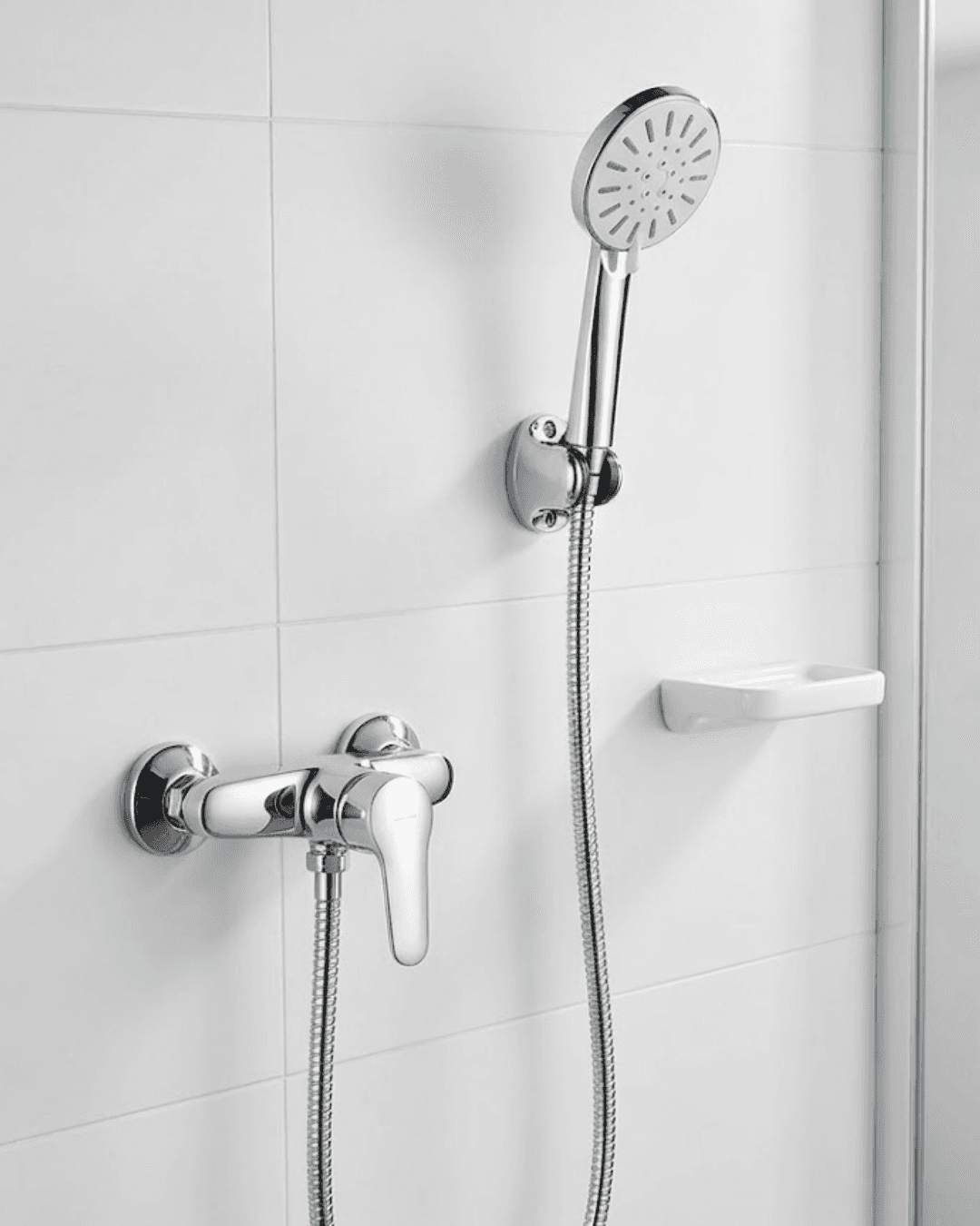 4 Fonksiyonlu Krem El Duşu Seti Spiral Hortum ve Duş Askısı - Banyo Duş Seti