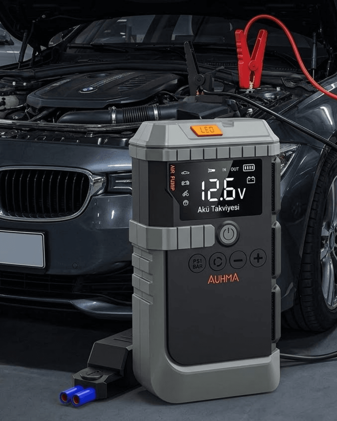 Taşınabilir Jump Starter Hava Pompası Dijital Basınç Göstergeli Güç Bankası