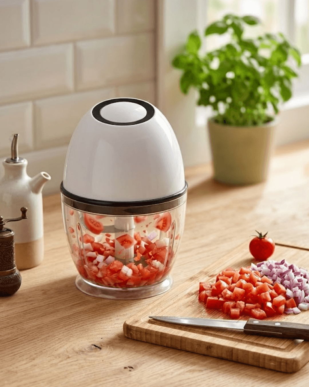 Mini Elektrikli Doğrayıcı 450 ML Şarjlı Kablosuz Sebze Doğrama Makinesi Paslanmaz Çelik