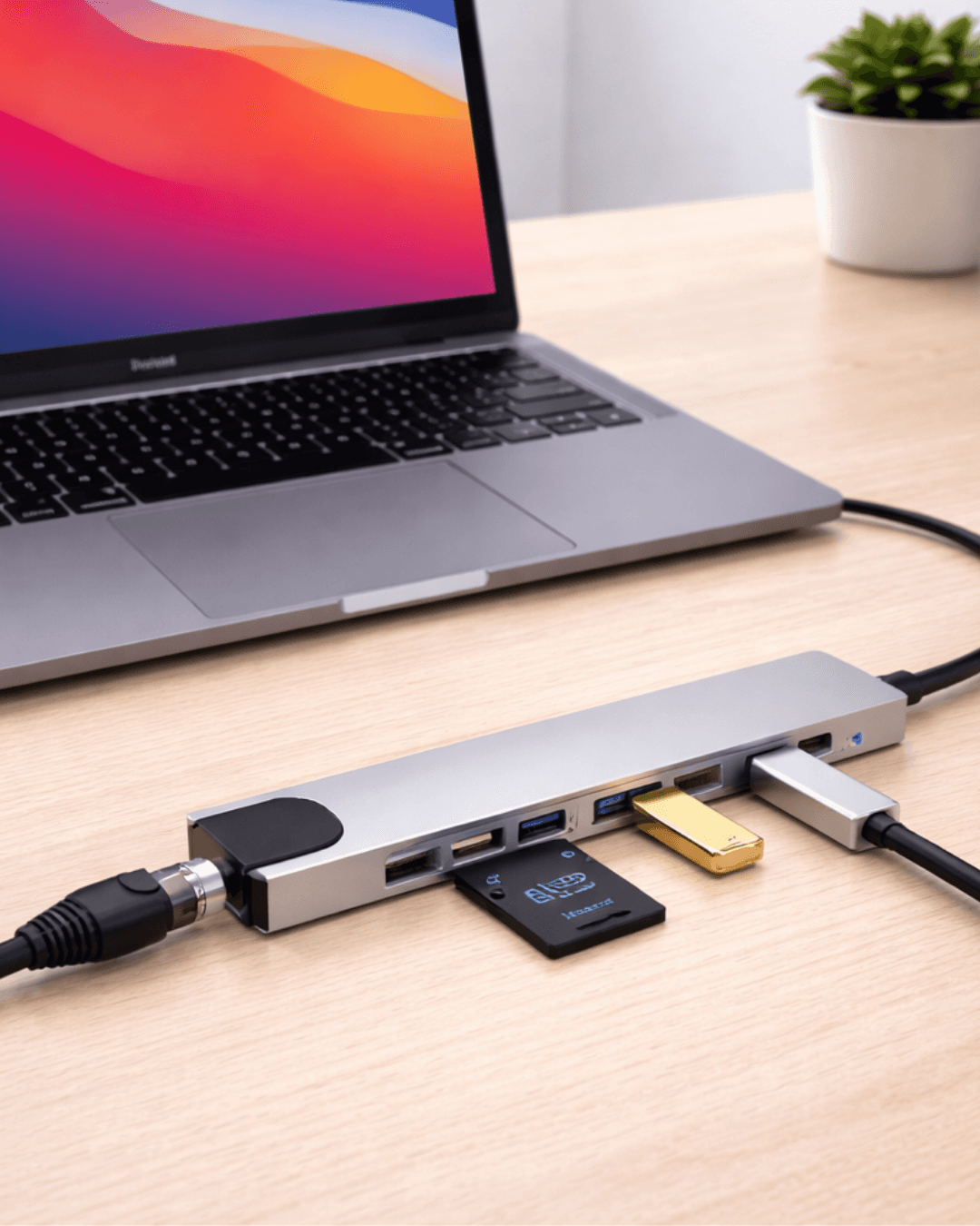 Type C Hub Çoklayıcı 8 Port USB HDMI RJ45 Kart Okuyucu Taşınabilir