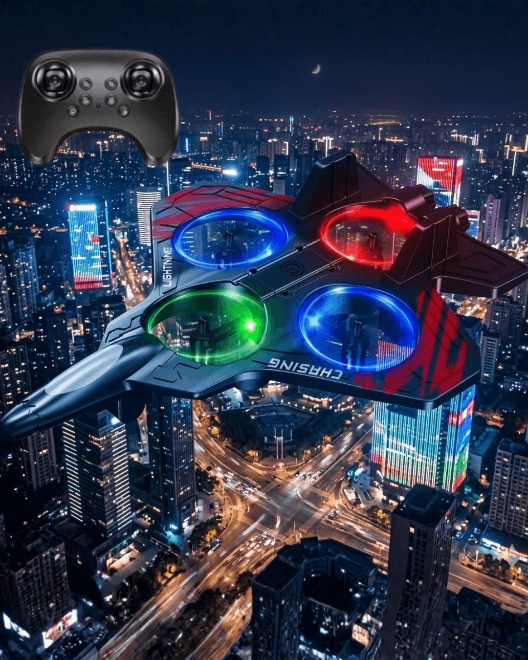 LED Işıklı Uzaktan Kumandalı Drone Fighter Jet Tasarımlı Oyuncak Uçak