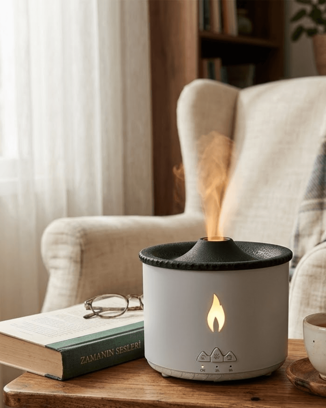 LED Alev Efektli Ultrasonik Aroma Difüzörü Nemlendirici Gece Lambası