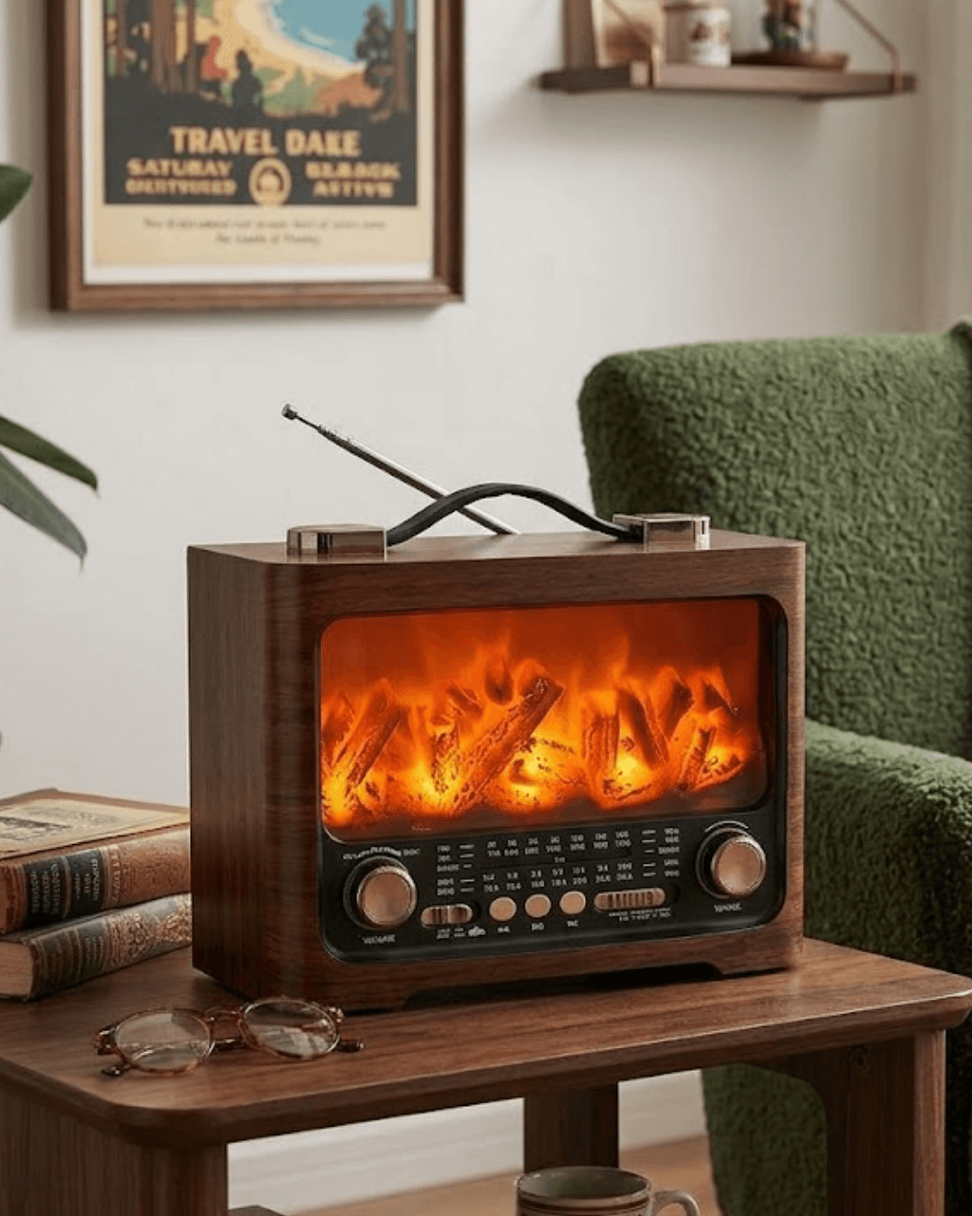FP821 Dekoratif Şömine Görünümlü Bluetooth Hoparlör Nostaljik Radyo
