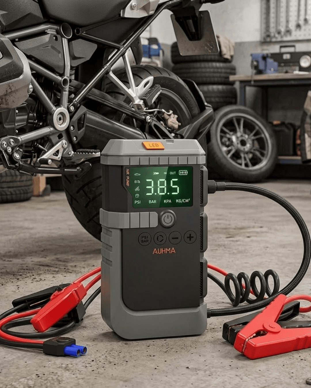 A7711 Çok Fonksiyonlu Taşınabilir Araç Cihazı Akü Takviye Hava Kompresörü Powerbank LED