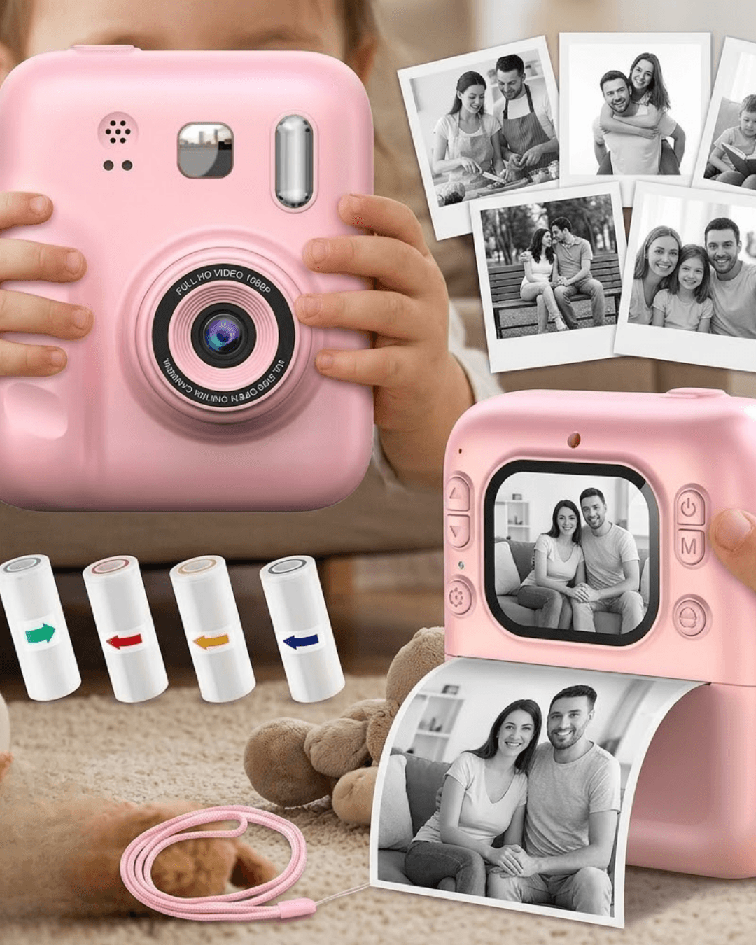 Y300H Printer Kamera Pembe Çocuk Dijital Fotoğraf Makinesi Anında Baskılı