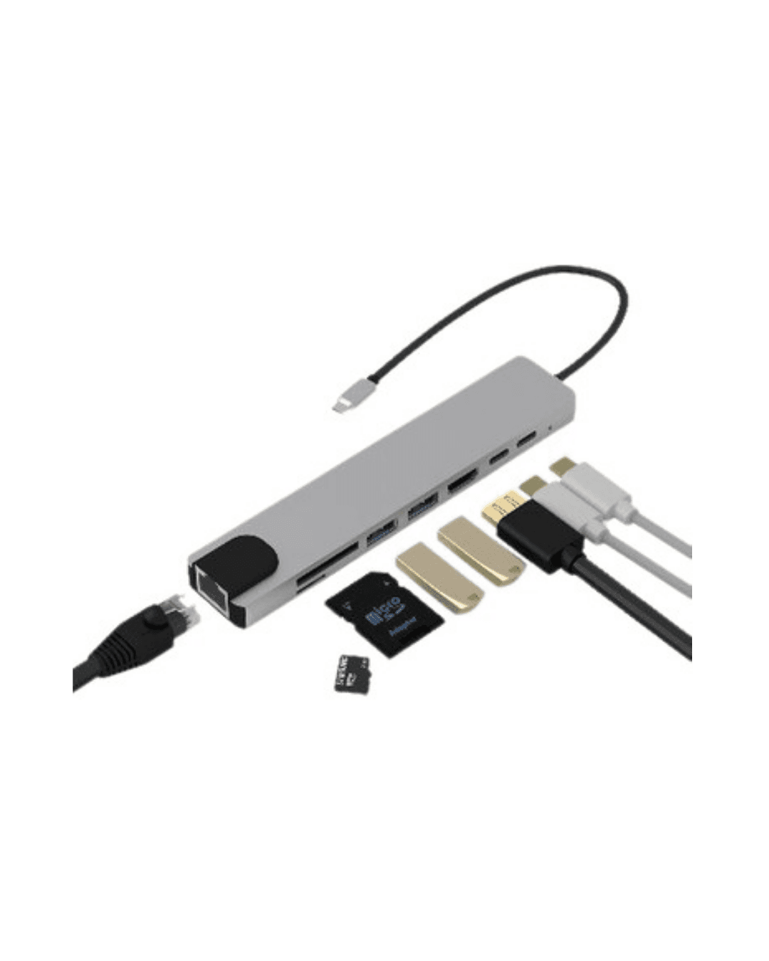 Type C Hub Çoklayıcı 8 Port USB HDMI RJ45 Kart Okuyucu Taşınabilir 3