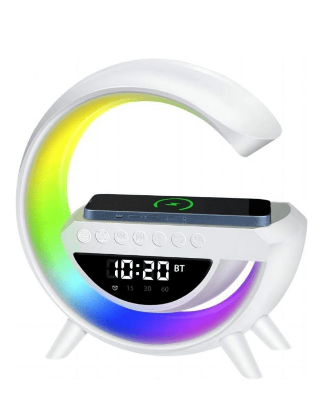 RGB Işıklı Kablosuz Şarjlı Bluetooth Hoparlör Dijital Saat ve Alarm 4