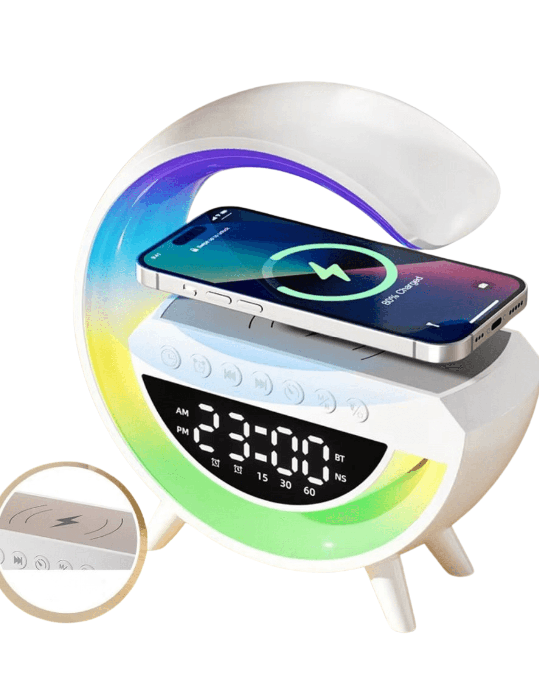 RGB Işıklı Kablosuz Şarjlı Bluetooth Hoparlör Dijital Saat ve Alarm 5