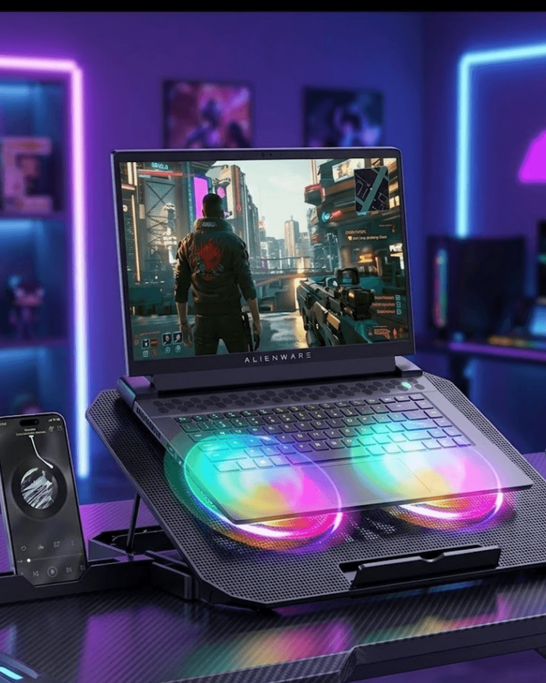 RGB Işıklı Laptop Soğutucu Stand Çift Fanlı Sessiz Ayarlanabilir Yükseklik