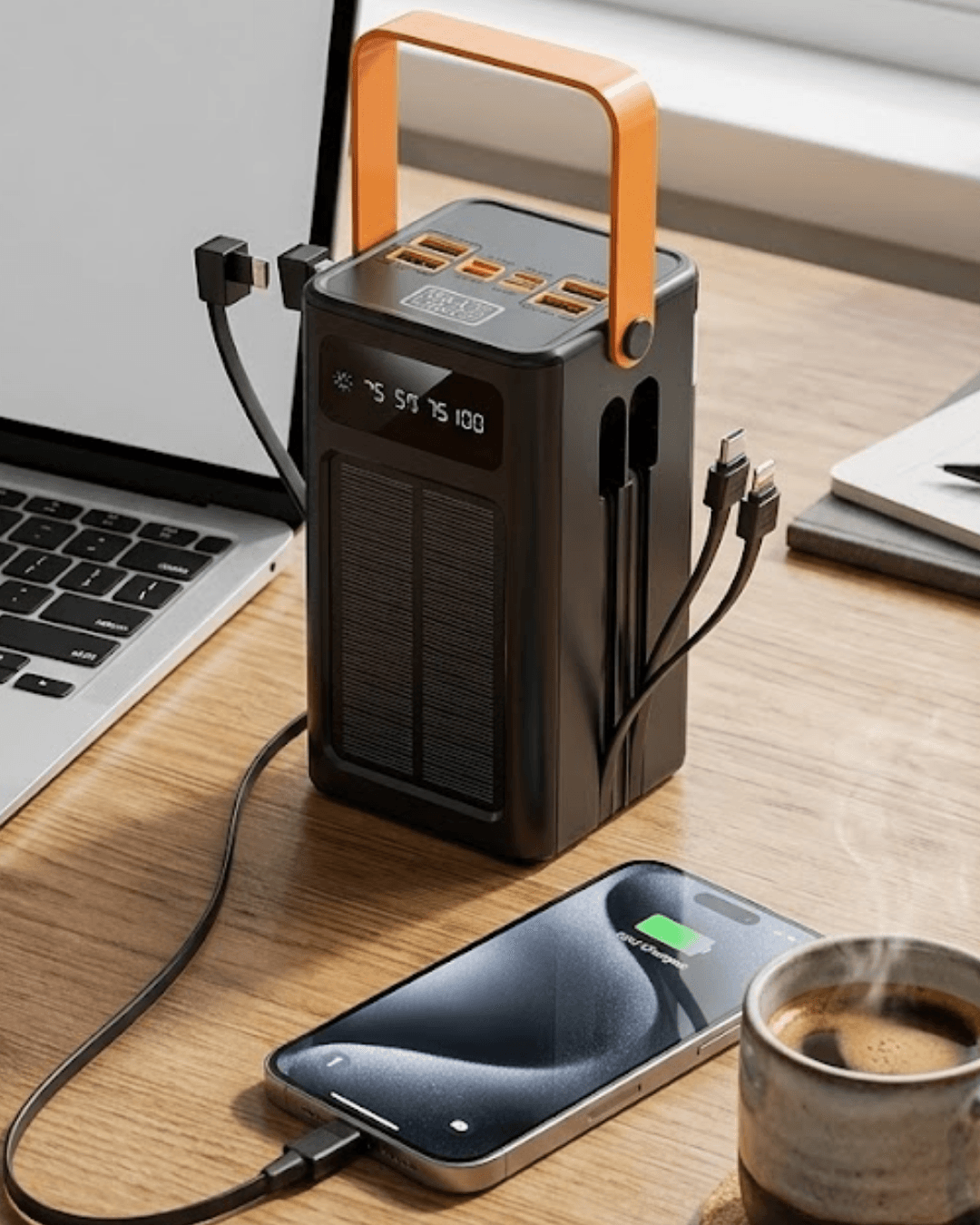 Güneş Enerjili Taşınabilir Powerbank Yüksek Kapasiteli Hızlı Şarj Dijital Ekran