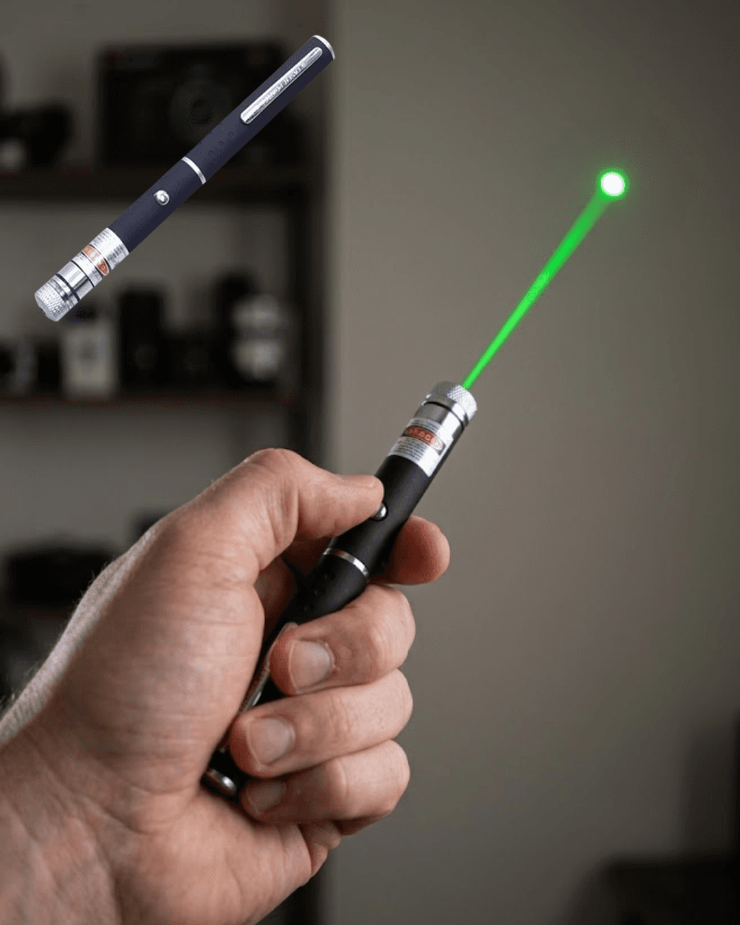 Yeşil Lazer Pointer Güçlü Işın Uzun Menzil Kompakt Metal Tasarım