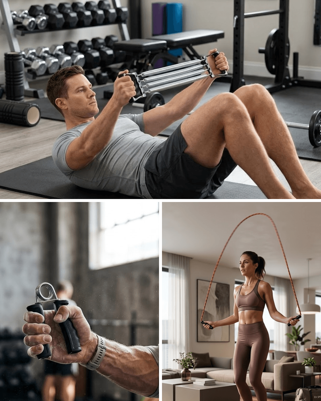 Ev Spor Seti: Atlama İpi, El Yayı ve Karın Egzersiz Aleti Fitness Seti