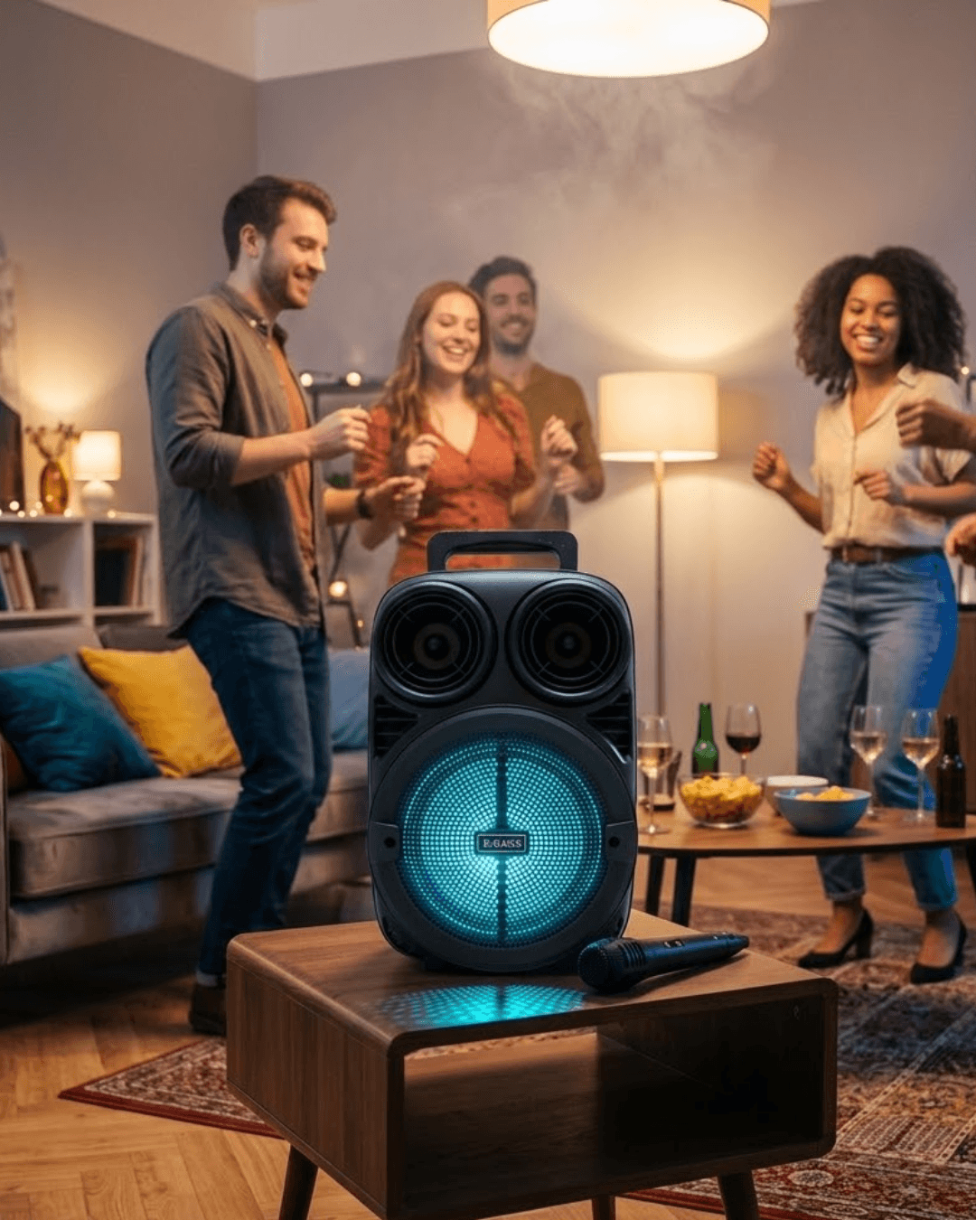 Bluetooth Taşınabilir Karaoke Hoparlör 6.5 İnç Mikrofonlu RGB Işıklı USB TF Kart