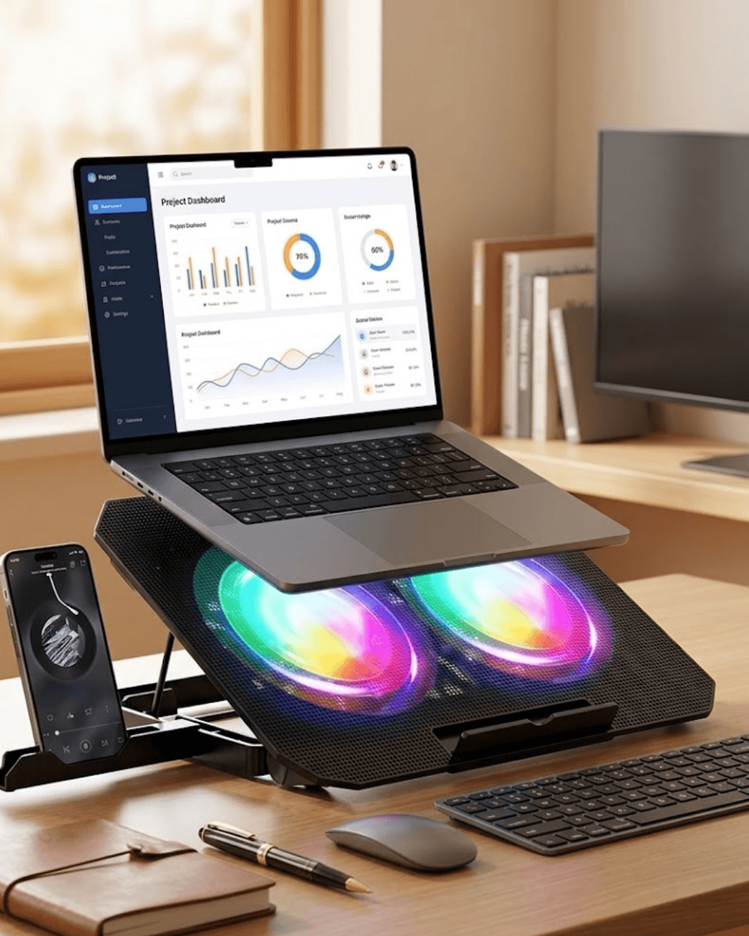 Çift Fanlı Laptop Soğutucu RGB Işıklı Sessiz Notebook Standı 12-17 İnç