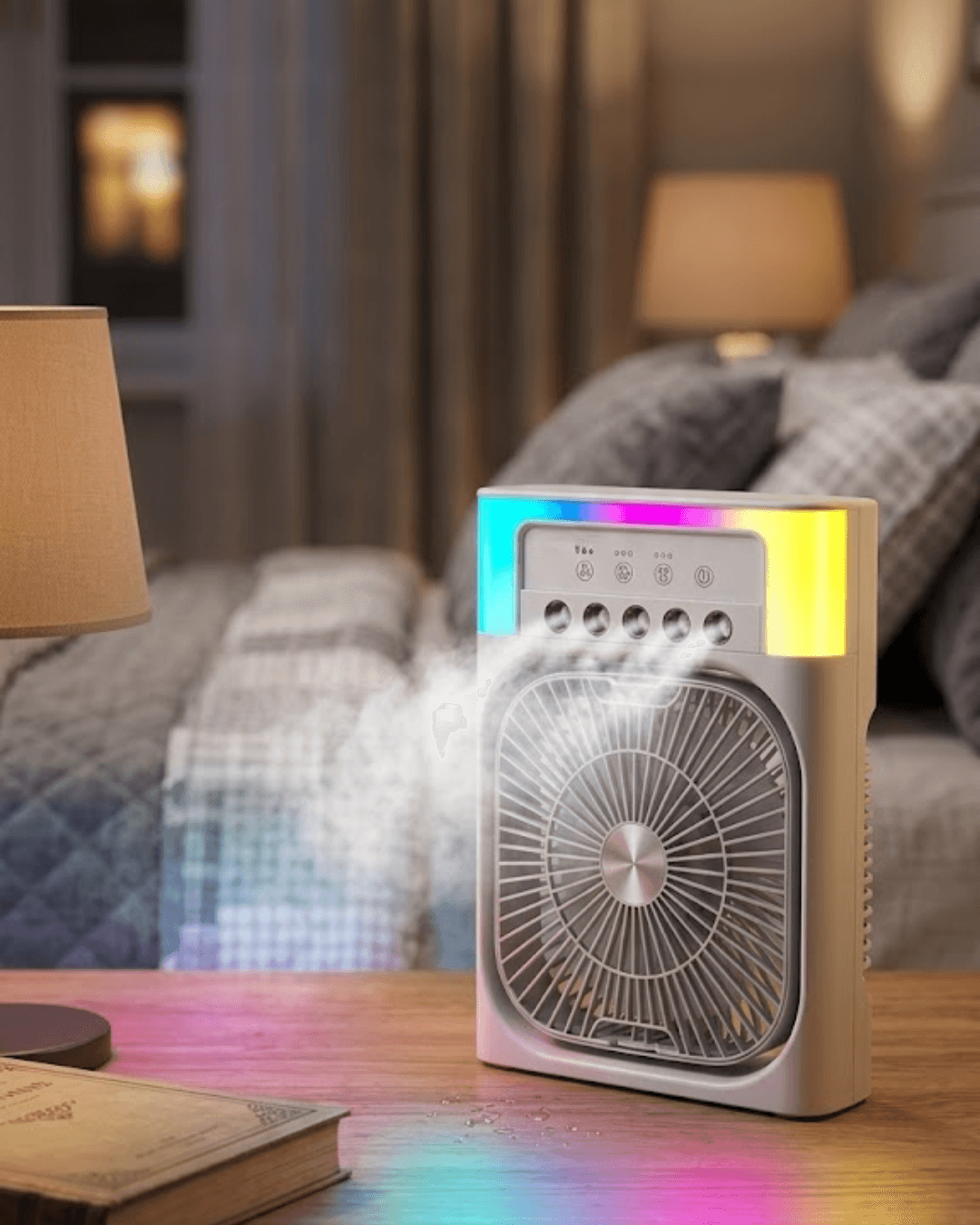Mini Klima Fan Su Hazneli USB Şarjlı Sessiz Masaüstü Soğutucu RGB Işıklı