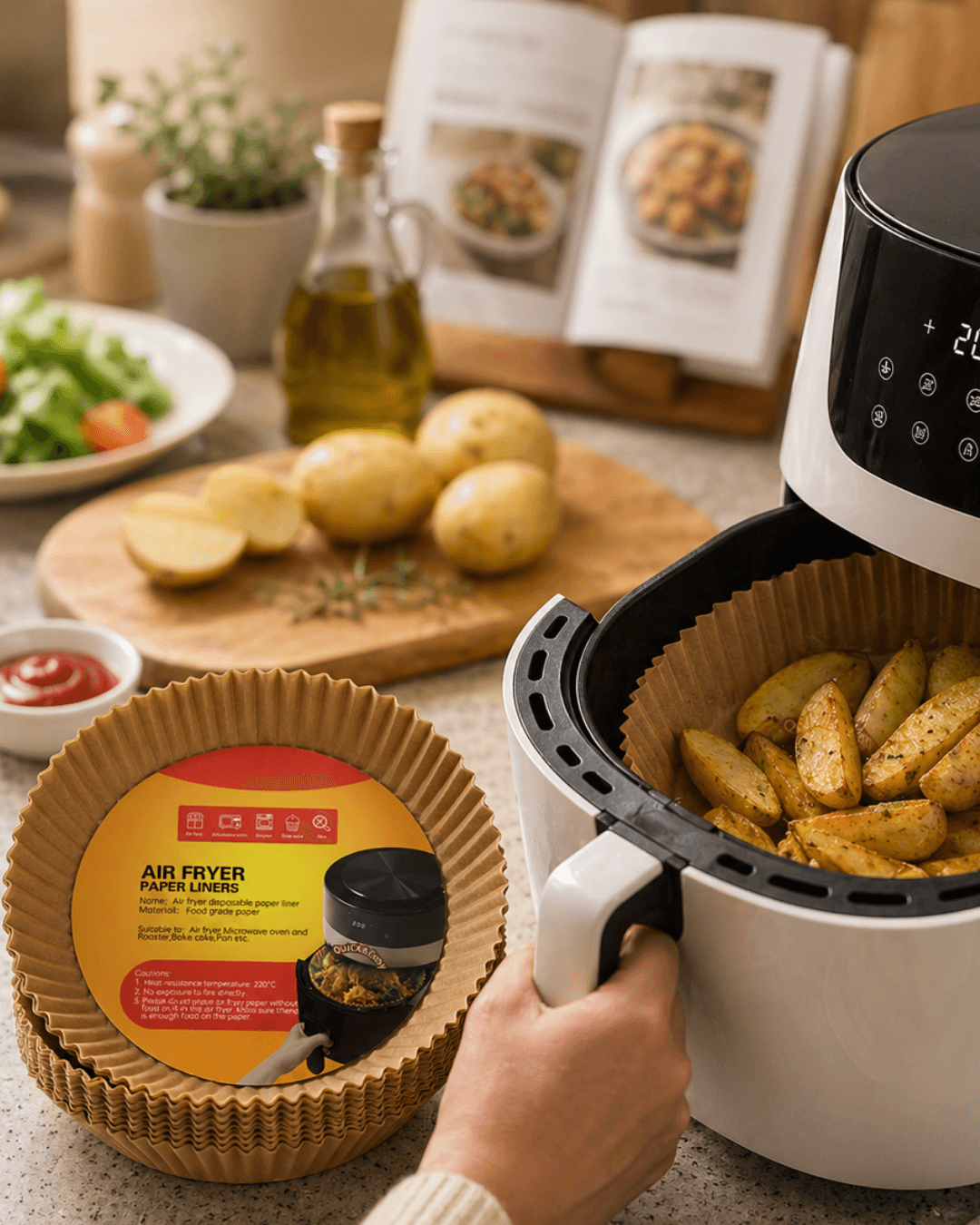 Airfryer Pişirme Kağıdı 100 Lü Yapışmaz Yağ Geçirmez Kağıt Fritöz Altlığı