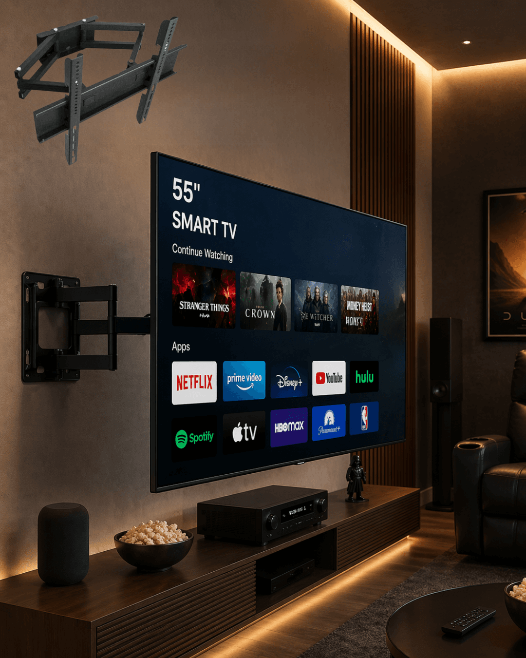 32-55 İnç Televizyon Askı Aparatı Duvara Monte Hareketli TV Tutucu