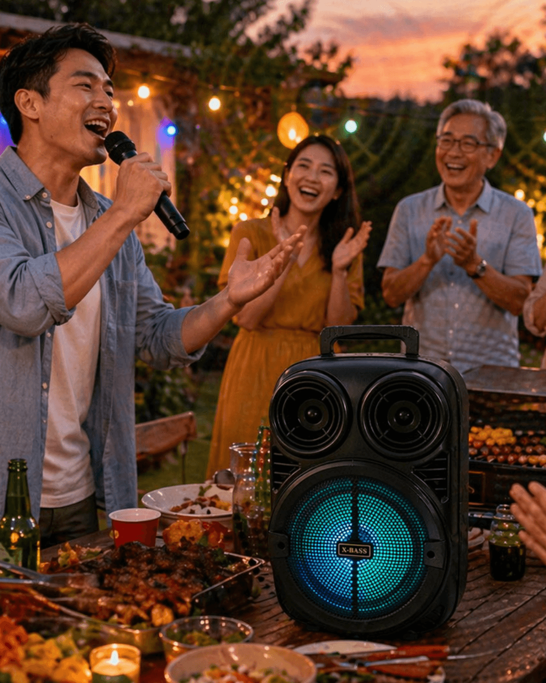 RGB Işıklı Bluetooth Karaoke Hoparlör Mikrofonlu 6.5 İnç Taşınabilir USB TF Kart Destekli