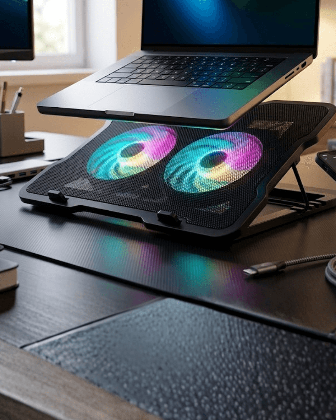 Ayarlanabilir Laptop Soğutucu Çift Fan RGB Işıklı Sessiz Çalışan Taşınabilir