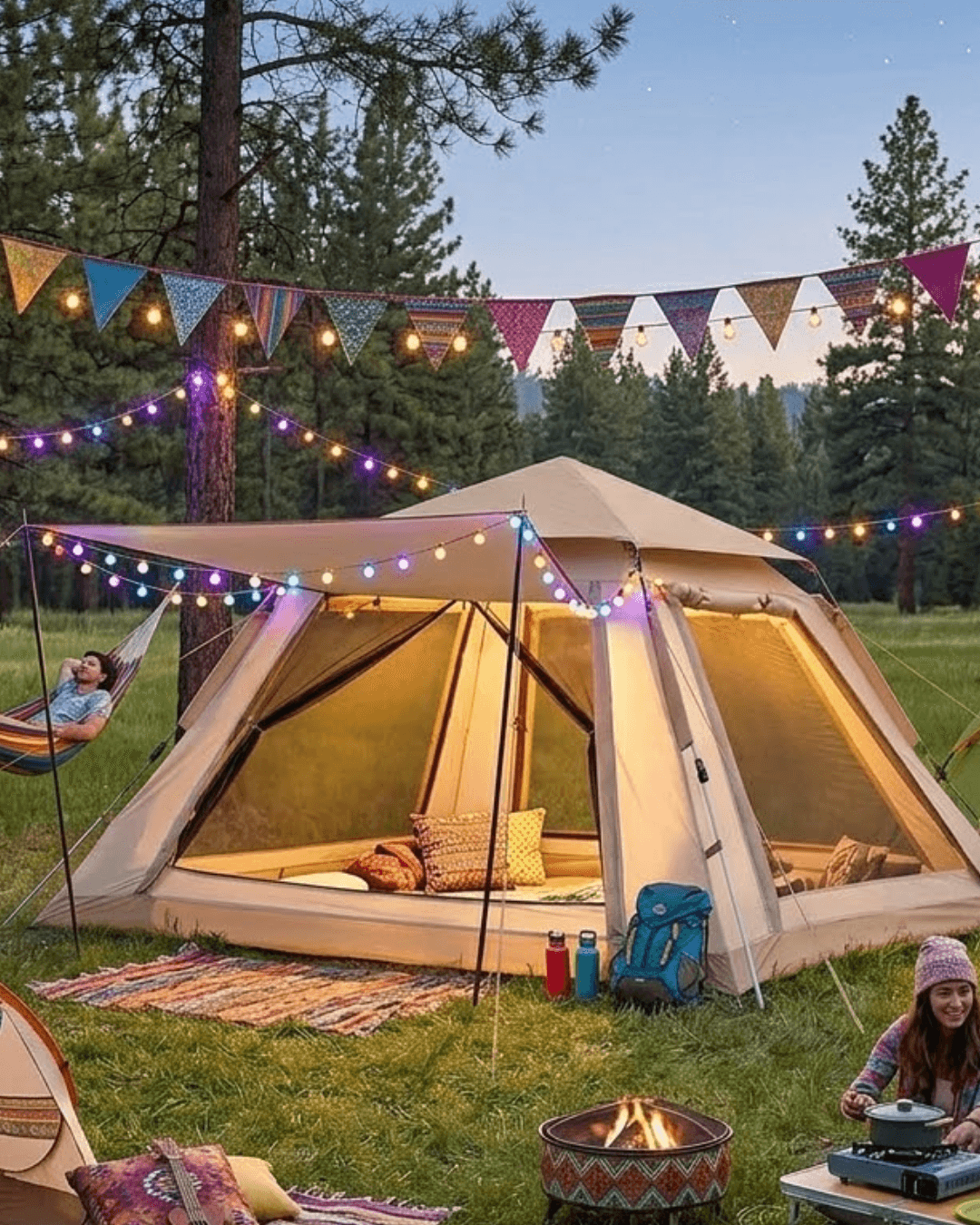Güneşlikli Kamp Çadırı 240x240x160 cm 6 Kişilik Otomatik Kurulum Outdoor