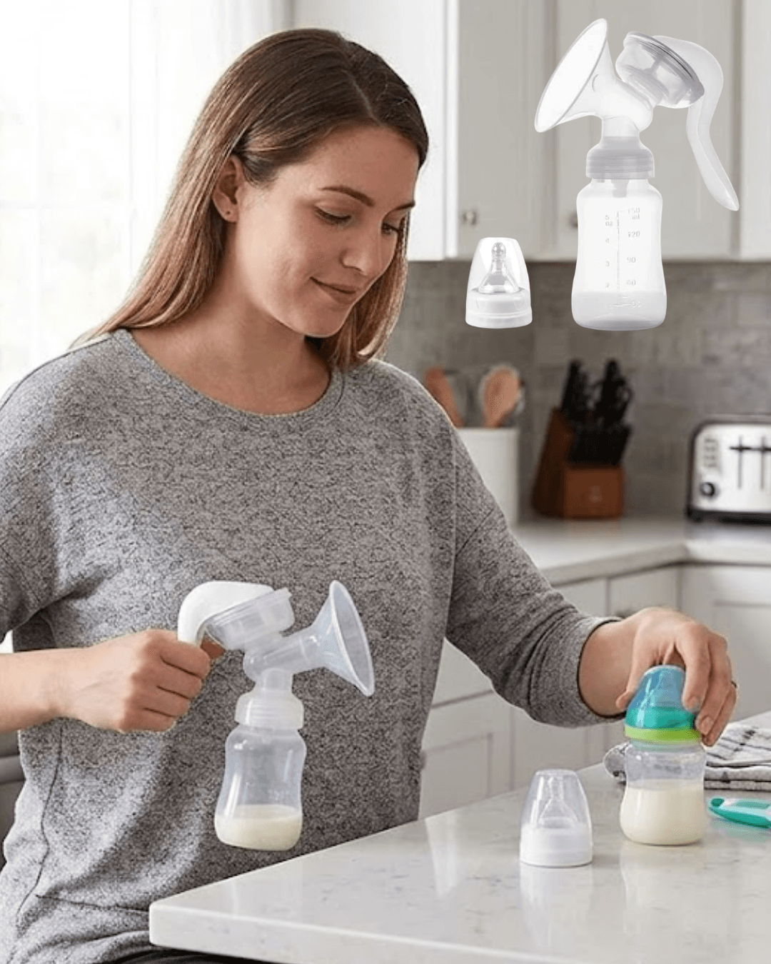 BPA İçermez Manuel Anne Sütü Pompası Biberon Başlıklı Ergonomik 180 ml