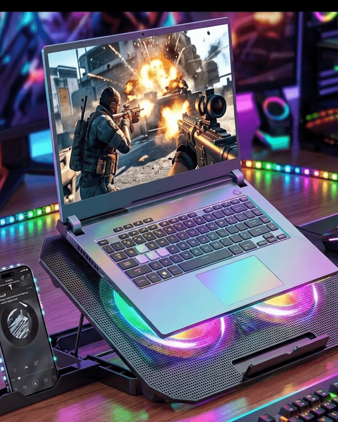 N33 Sessiz Çift Fanlı Laptop Soğutucu Stand RGB Aydınlatmalı
