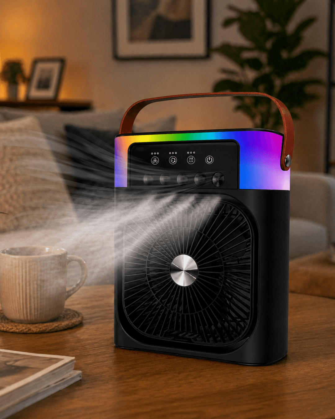 Işıklı Fan 5005 Siyah Masaüstü Soğutucu Sprey Fan USB Sessiz Serinletici