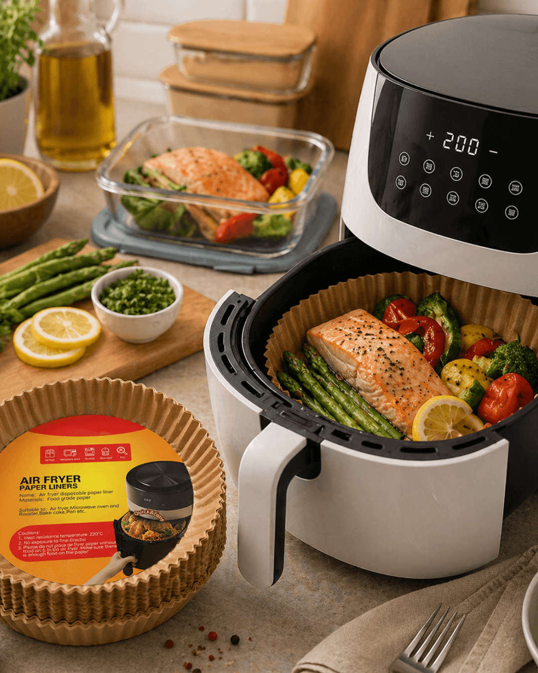 100 Lü Airfryer Kağıdı Yapışmaz Pişirme Kağıdı Suya Dayanıklı Pratik Kullanım