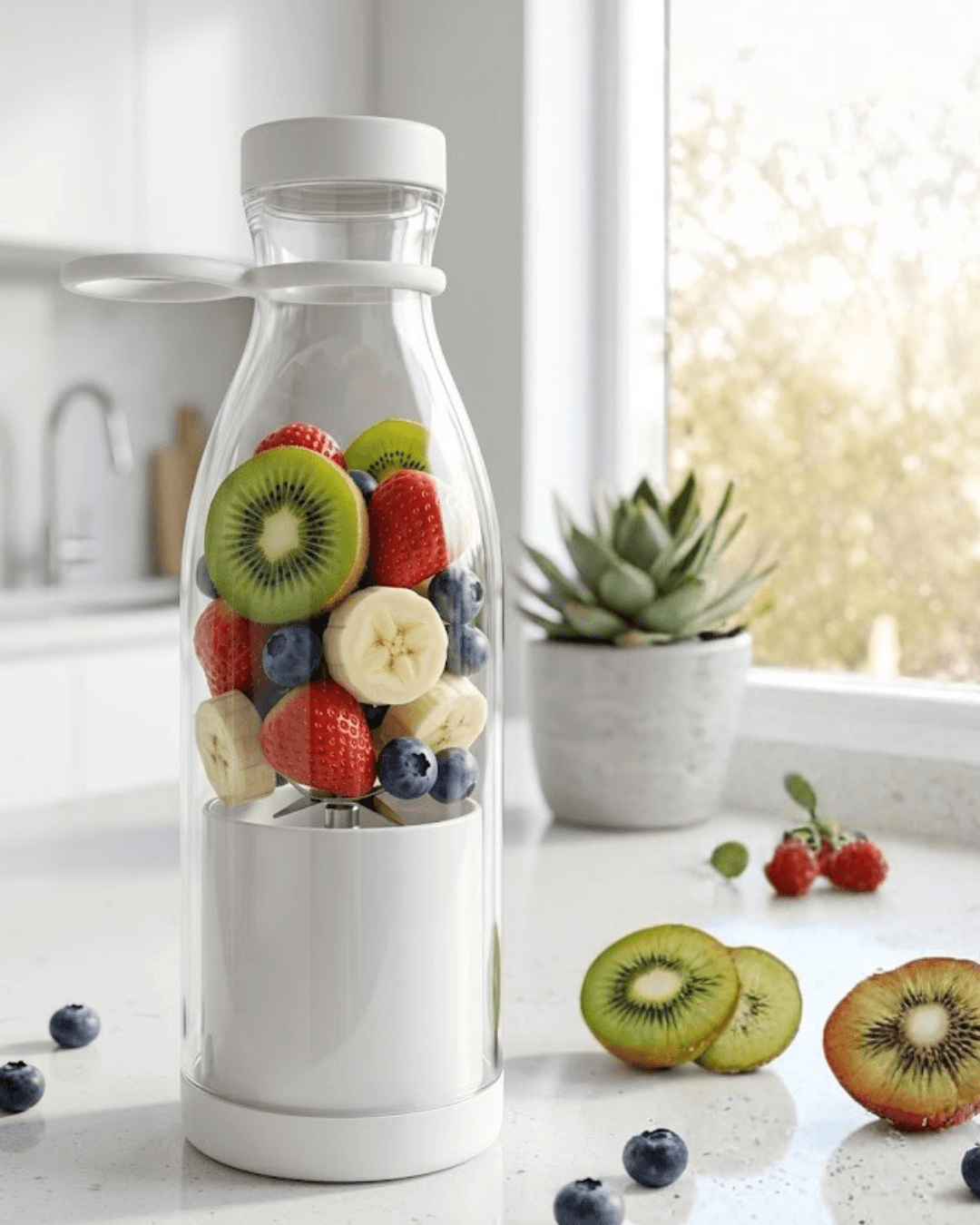 Büyük Bardak Blender Beyaz 380 ml Taşınabilir USB Şarjlı Smoothie Makinesi