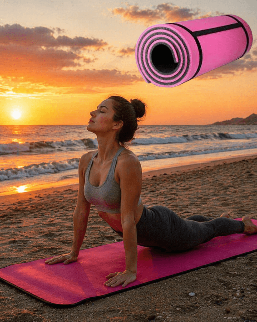10 mm Yoga Matı Pembe Kaymaz Yüzey Çift Taraflı Kullanım EVA Fitness Minderi