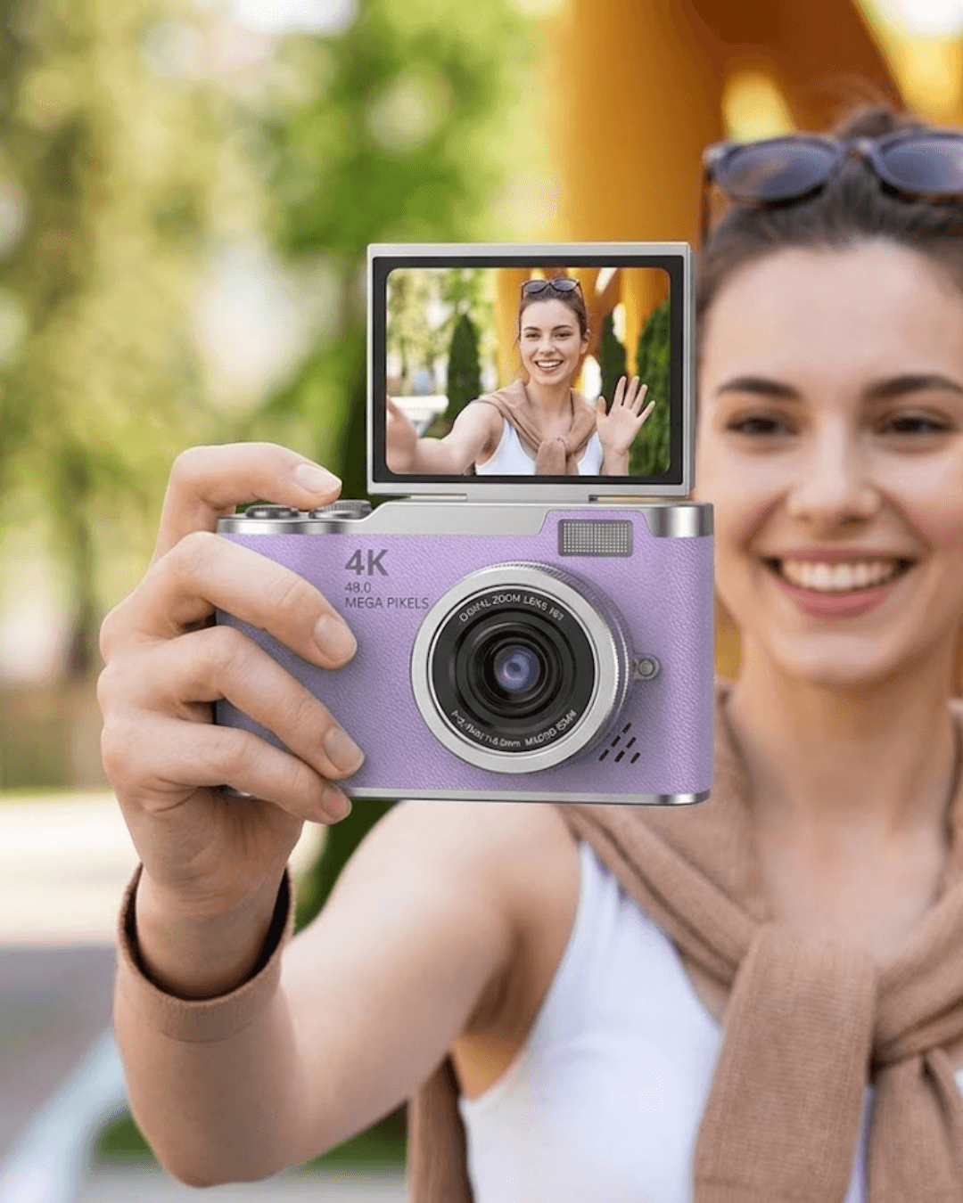LK007 Vlog Kamera Mor 48 MP Fotoğraf 4K Video Flip Ekran Otomatik Netleme