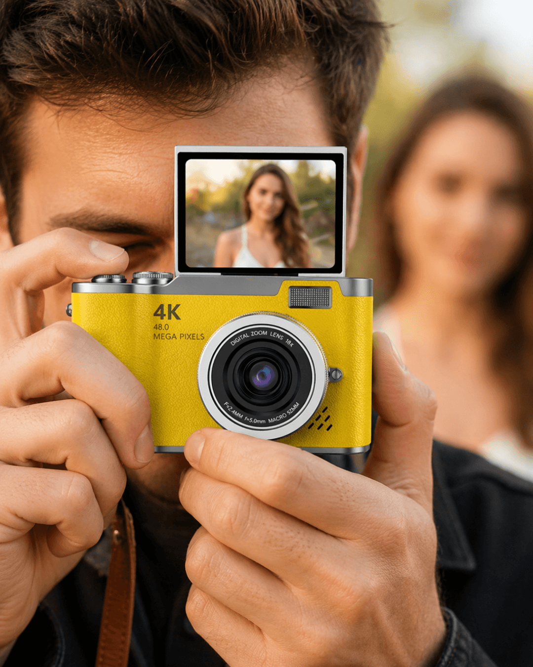 LK007 Fotoğraf Makinesi Sarı 48 MP 4K Video Flip Ekran Zoom LED Işık
